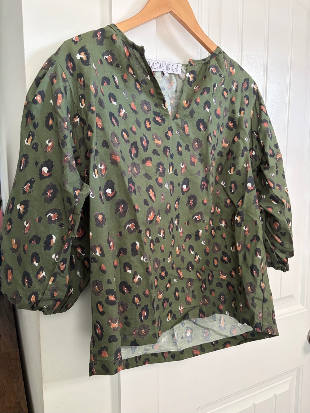 Brooke Wright Olive Leopard Blouse S